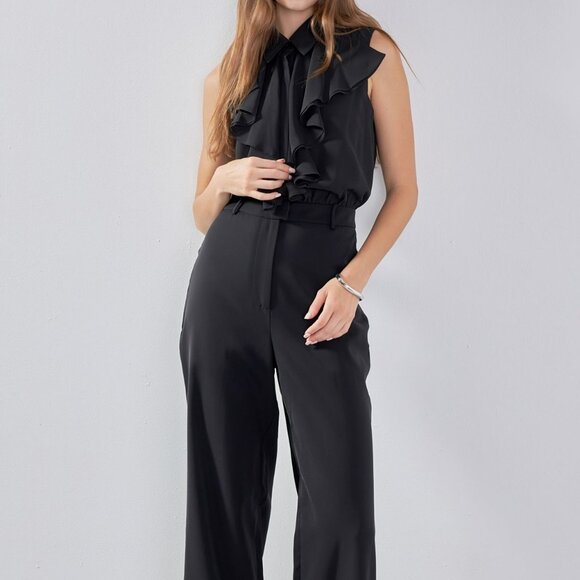 NWT ENDLESS ROSE SLEEVELESS RUFFLE BLACK JUMPSUIT.  SZ M - Picture 2 of 5